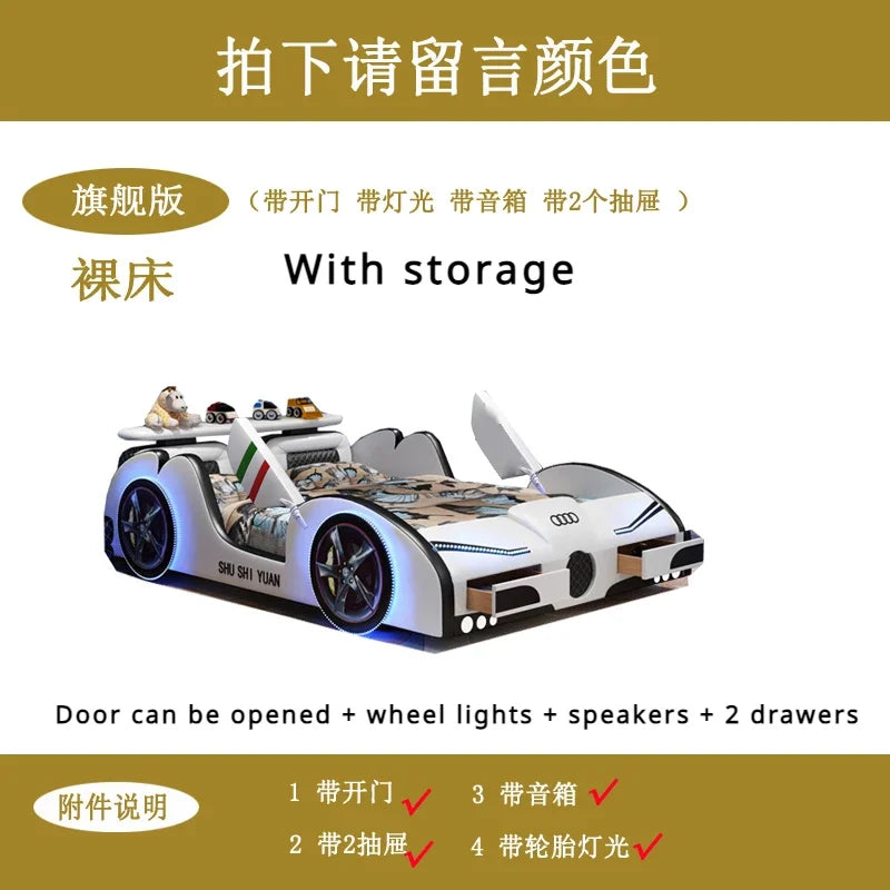 Boys High End Double Bed Car Kids Queen Size Luxury King Double Bed Frame Light Modern Wood Cama De Casal Bedroom Furniture